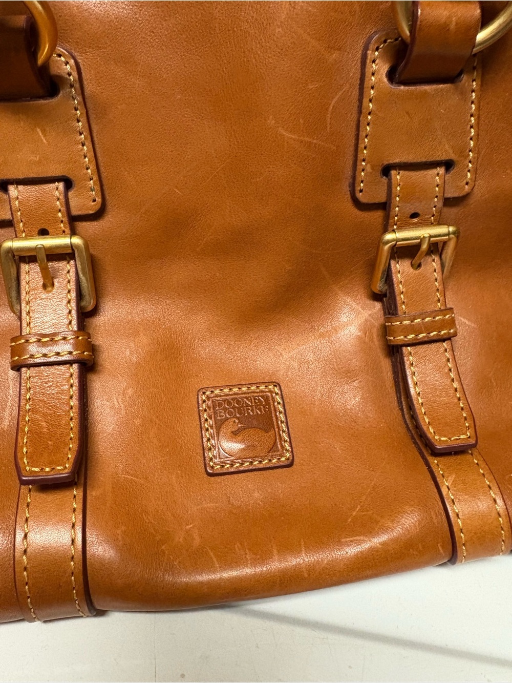 Dooney & Bourke Leather Satchel in Cognac Brown - Picture 2 of 12